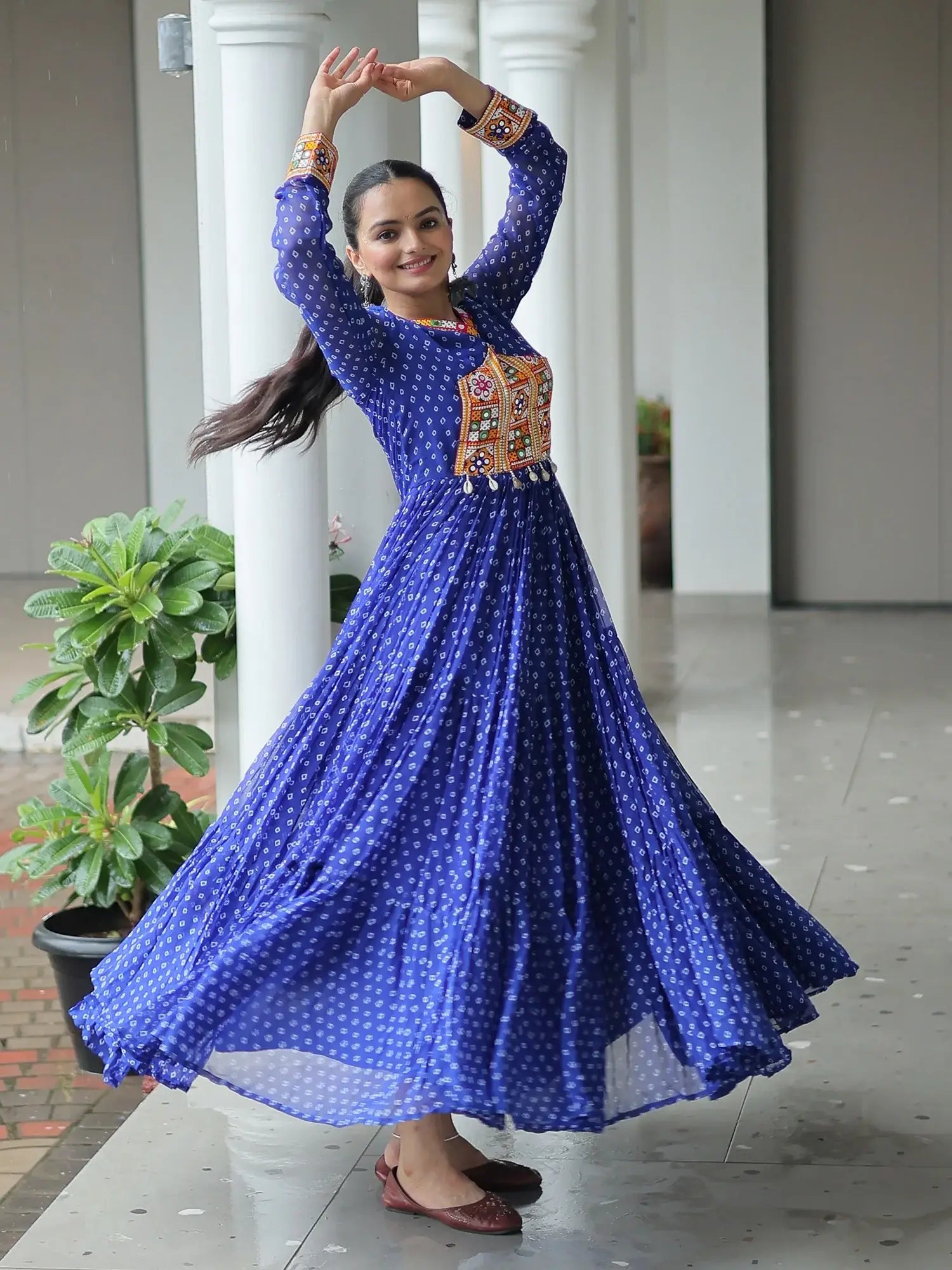 Magnetic Royal Blue Bandhani Print Georgette Navratri Wear Gown - Zeel Clothing