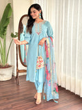Magnetic Sky Blue Embroidered Chanderi Silk Festival Wear Pant Suit - Zeel Clothing