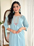 Magnetic Sky Blue Embroidered Chanderi Silk Festival Wear Pant Suit - Zeel Clothing