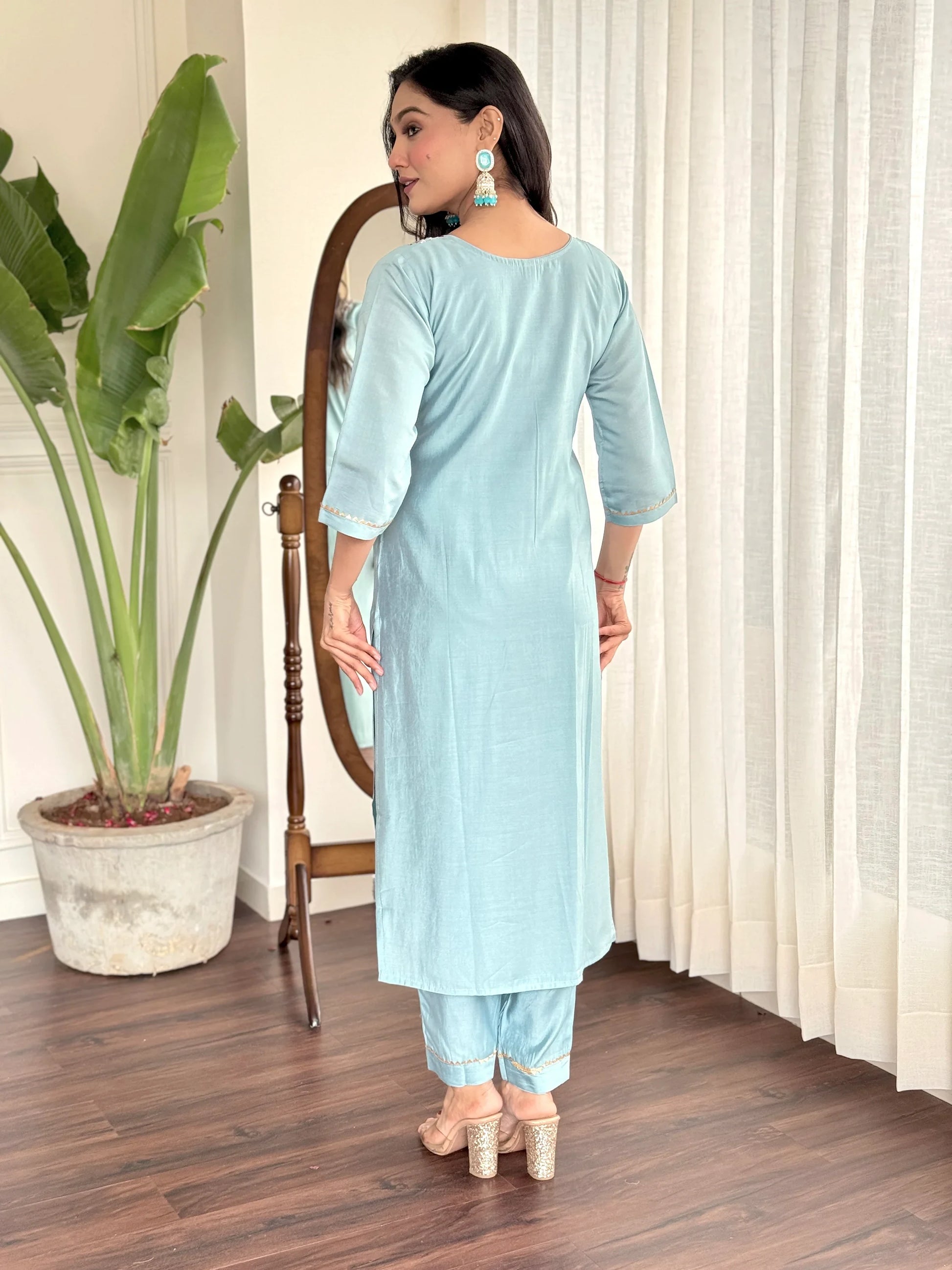 Magnetic Sky Blue Embroidered Chanderi Silk Festival Wear Pant Suit - Zeel Clothing
