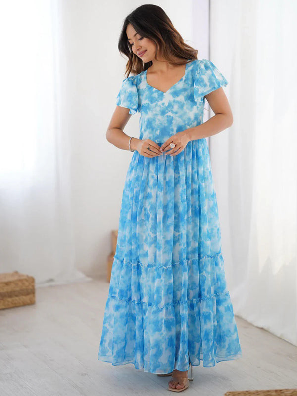 Magnetic Sky Blue Shibori Printed Georgette Event Wear Dress - Zeel Clothing