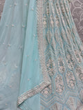 Magnetic Sky Blue Thread Work Georgette Bridesmaid Lehenga Choli - Zeel Clothing