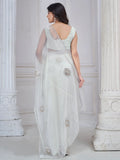 Magnetic White Jarkan Work Organza Event Wear Saree With Blouse - Zeel Clothing