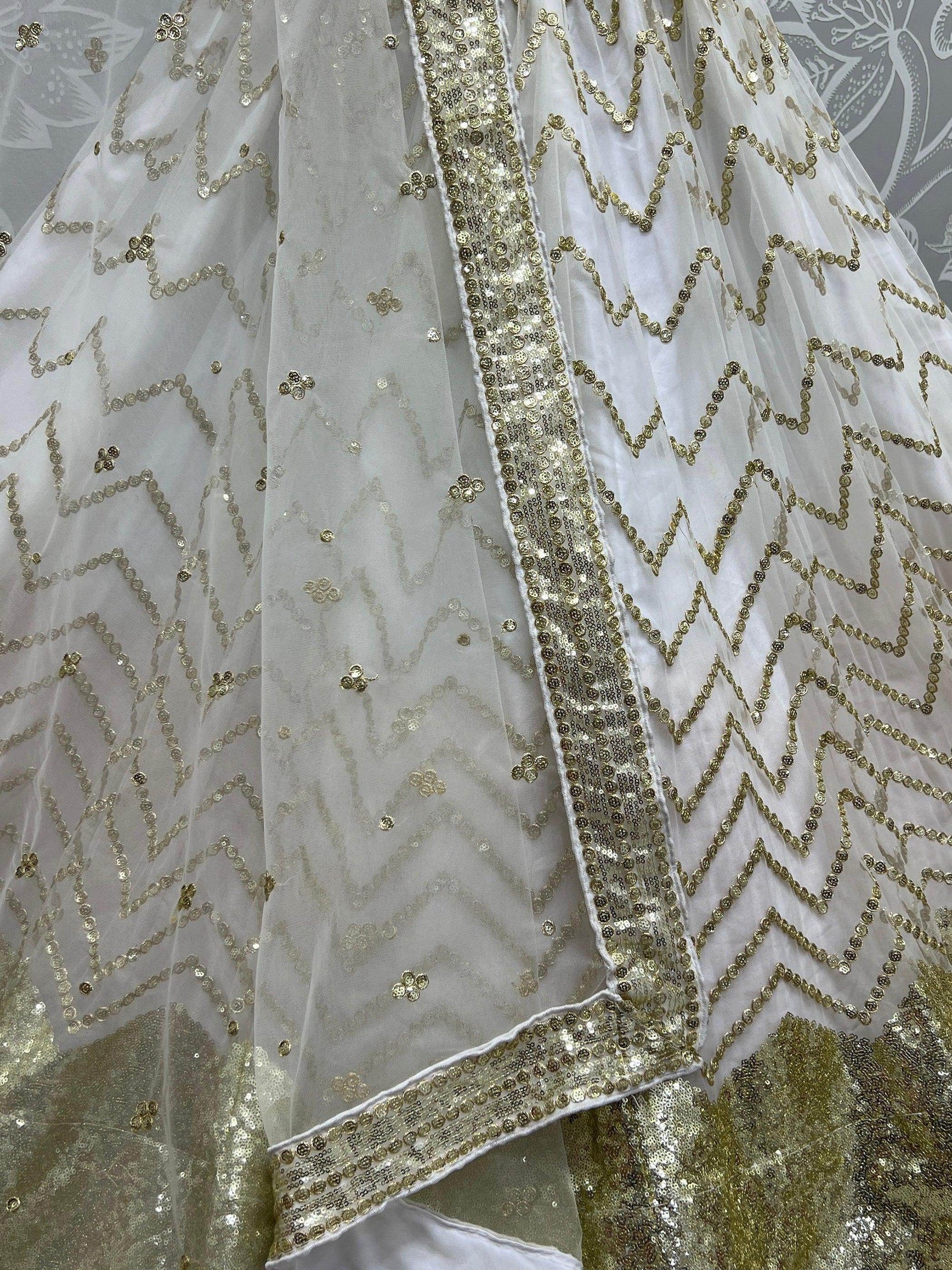 Magnetic White Sequins Net Reception Wear Lehenga Choli With Dupatta - Zeel Clothing
