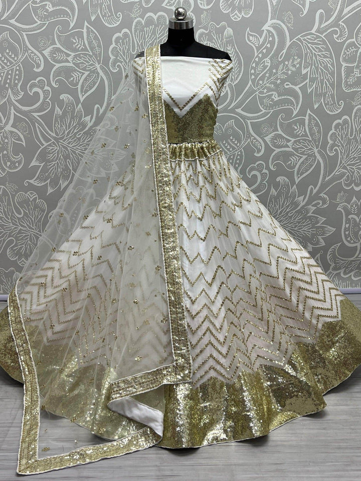 Magnetic White Sequins Net Reception Wear Lehenga Choli With Dupatta - Zeel Clothing