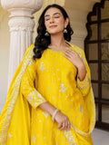 Magnetic Yellow Embroidered Chinon Haldi Wear Gharara Suit With Dupatta