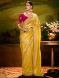 Magnetic Yellow Embroidered Organza Festival Wear Saree With Blouse - Zeel Clothing