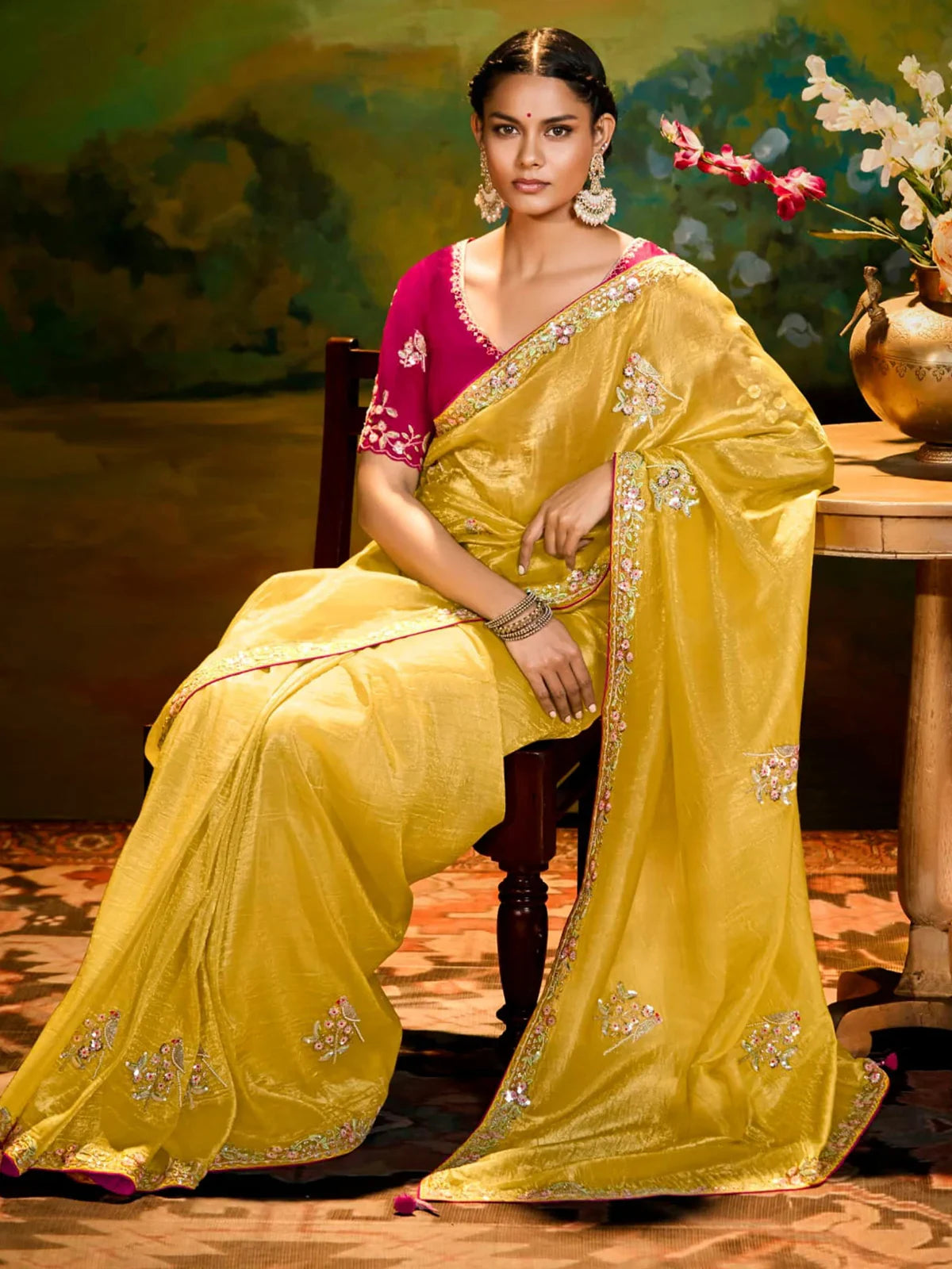 Magnetic Yellow Embroidered Organza Festival Wear Saree With Blouse - Zeel Clothing