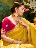 Magnetic Yellow Embroidered Organza Festival Wear Saree With Blouse - Zeel Clothing