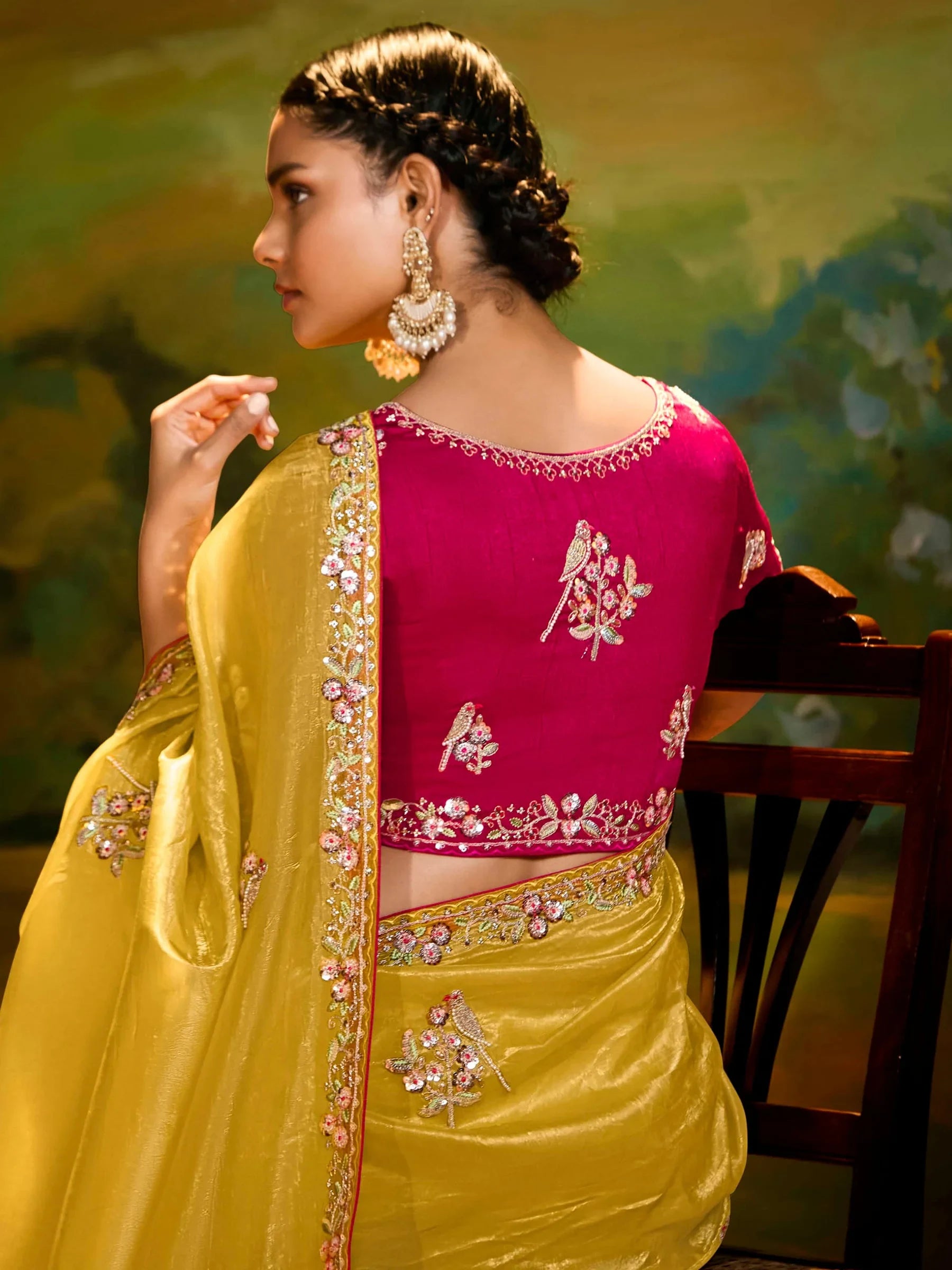 Magnetic Yellow Embroidered Organza Festival Wear Saree With Blouse - Zeel Clothing