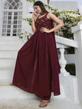 Magnific Maroon Embroidered Georgette Festival Wear Salwar Kameez - Zeel Clothing