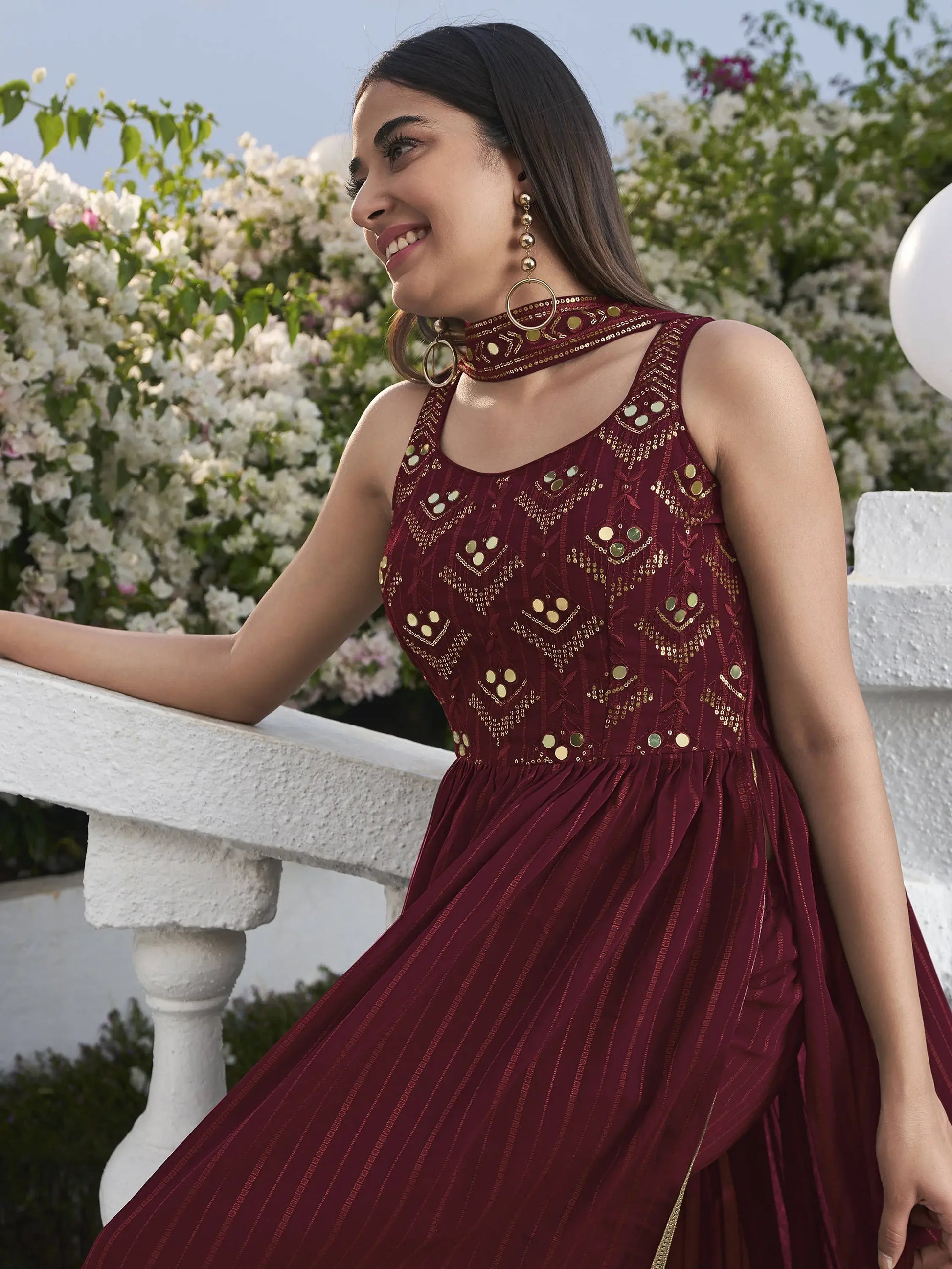 Magnific Maroon Embroidered Georgette Festival Wear Salwar Kameez - Zeel Clothing