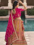 Magnific Orange-Pink Embroidered Banarasi Silk Bridal Lehenga Choli - Zeel Clothing
