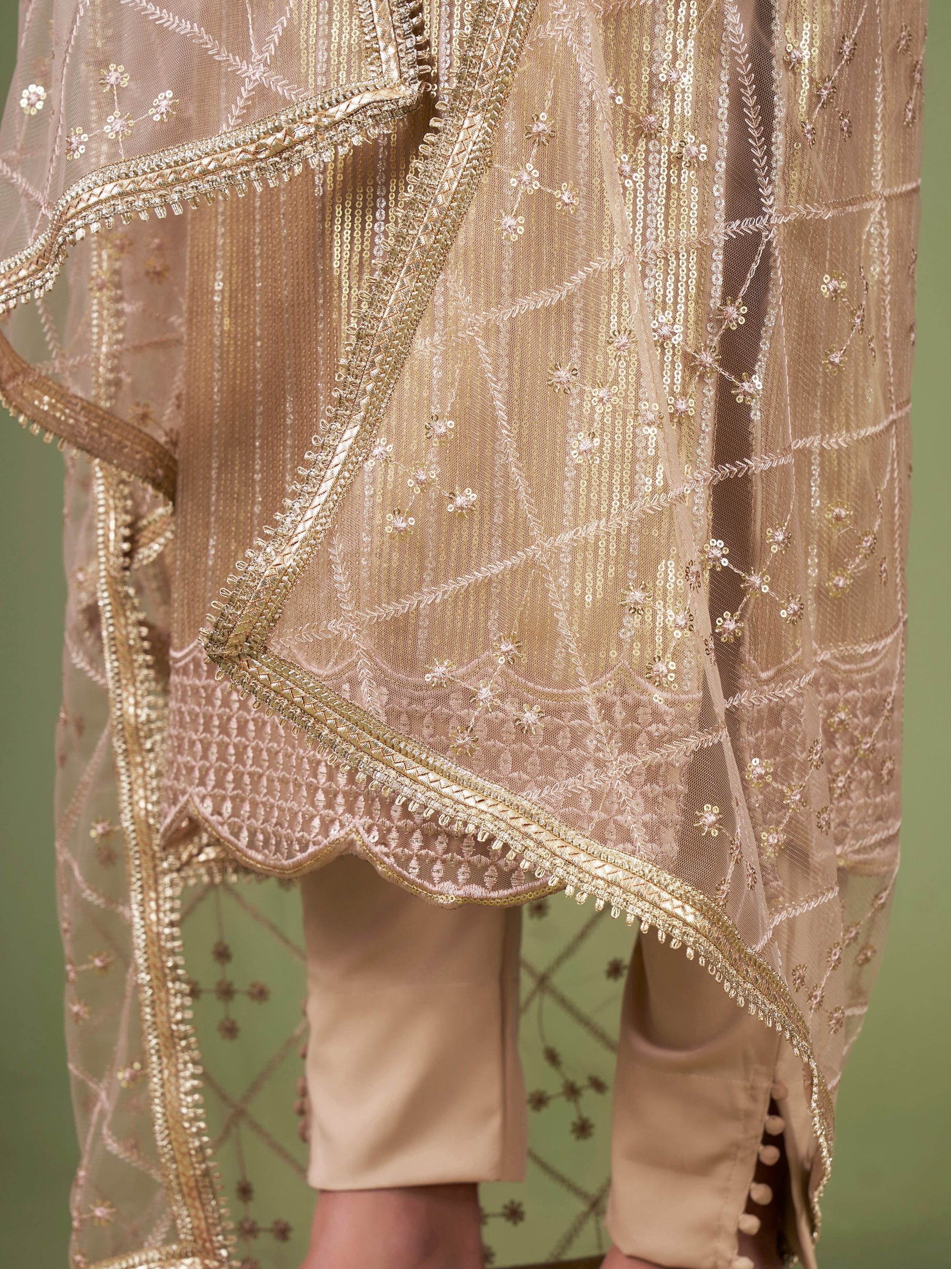 Magnificent Beige Sequins Embroidery Net Event Wear Salwar Suit - Zeel Clothing