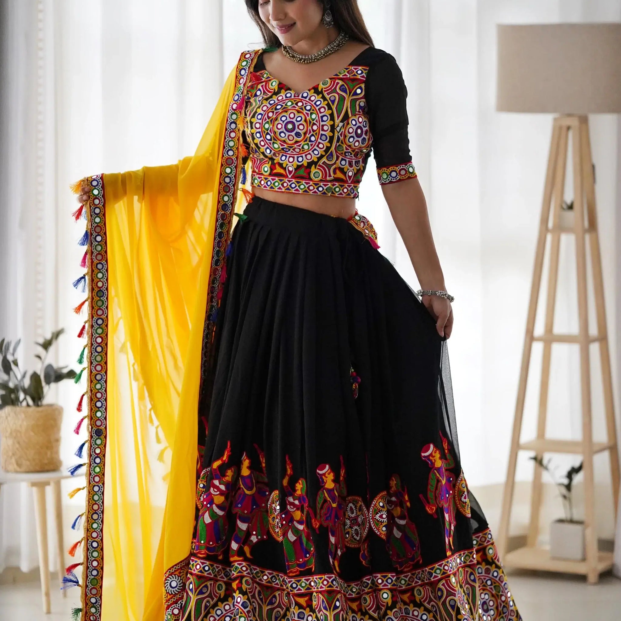 Magnificent Black Embroidered Georgette Navratri Special Lehenga Choli - Zeel Clothing