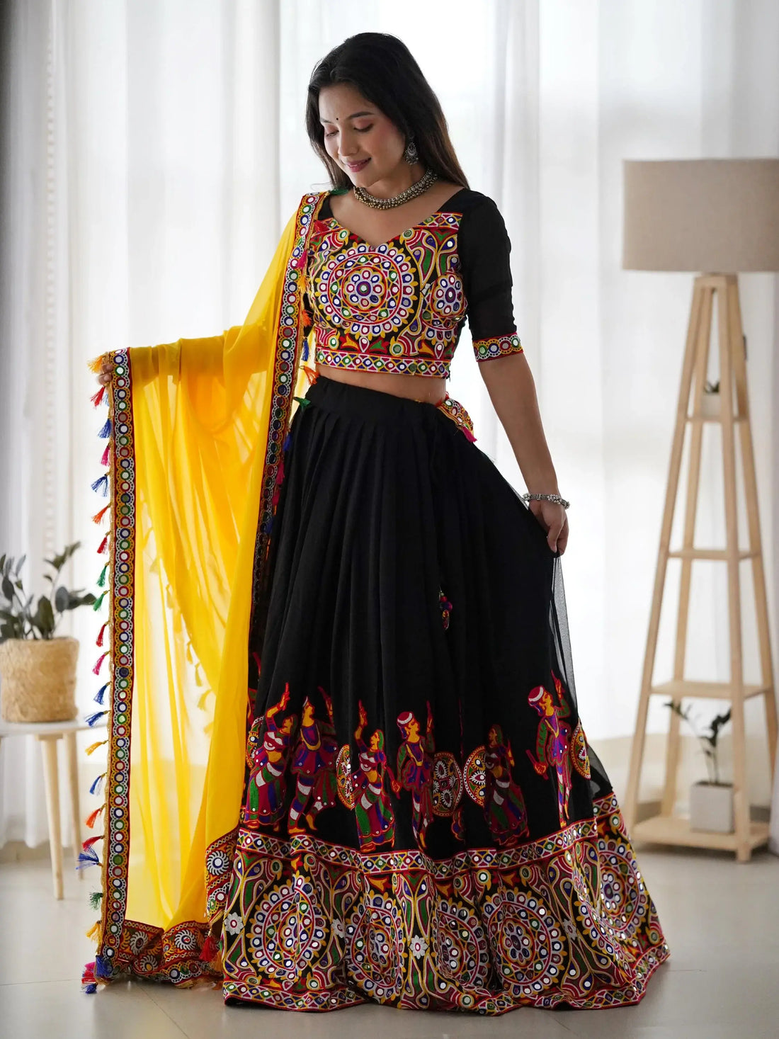 Magnificent Black Embroidered Georgette Navratri Special Lehenga Choli - Zeel Clothing