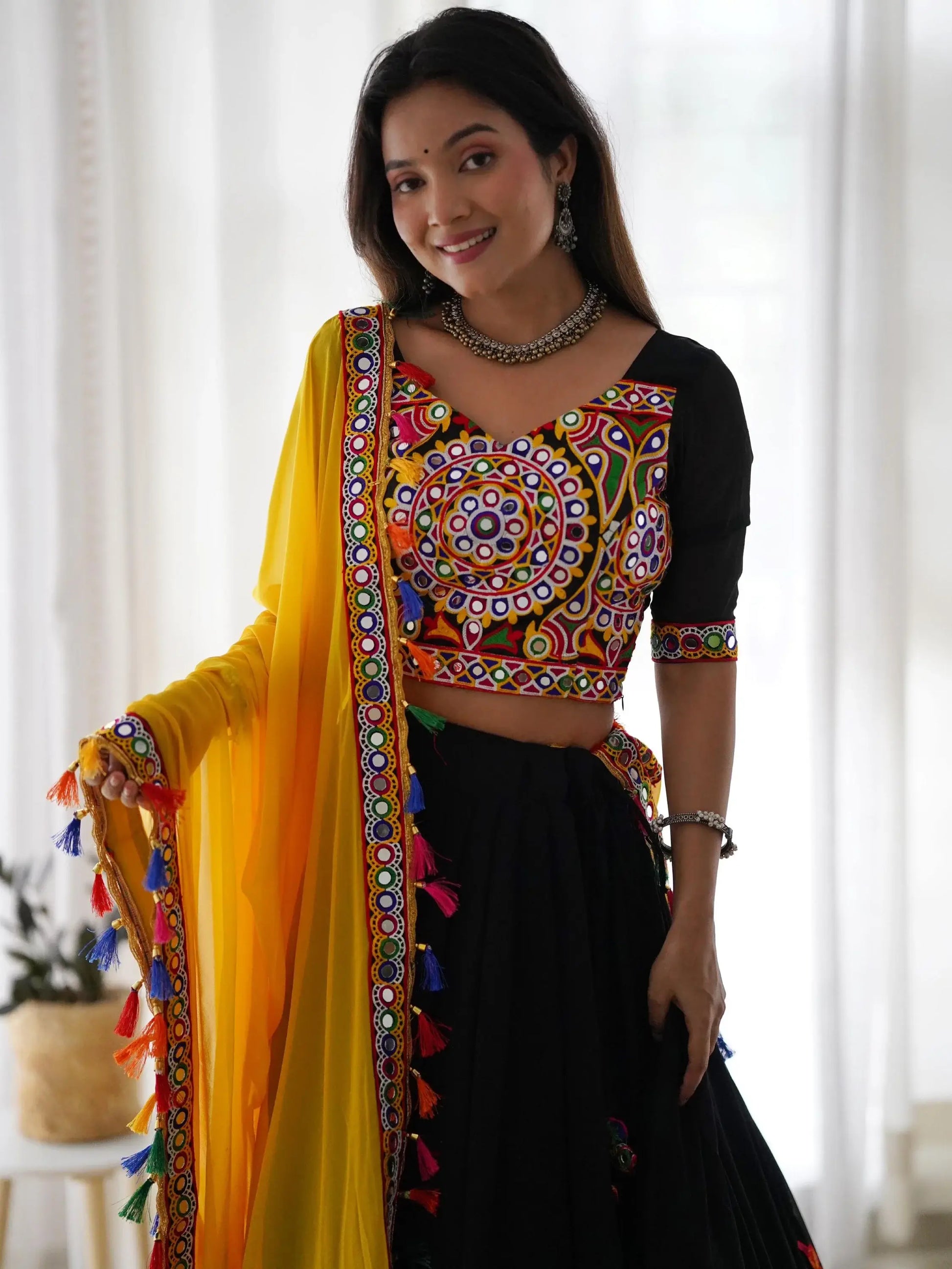 Magnificent Black Embroidered Georgette Navratri Special Lehenga Choli - Zeel Clothing