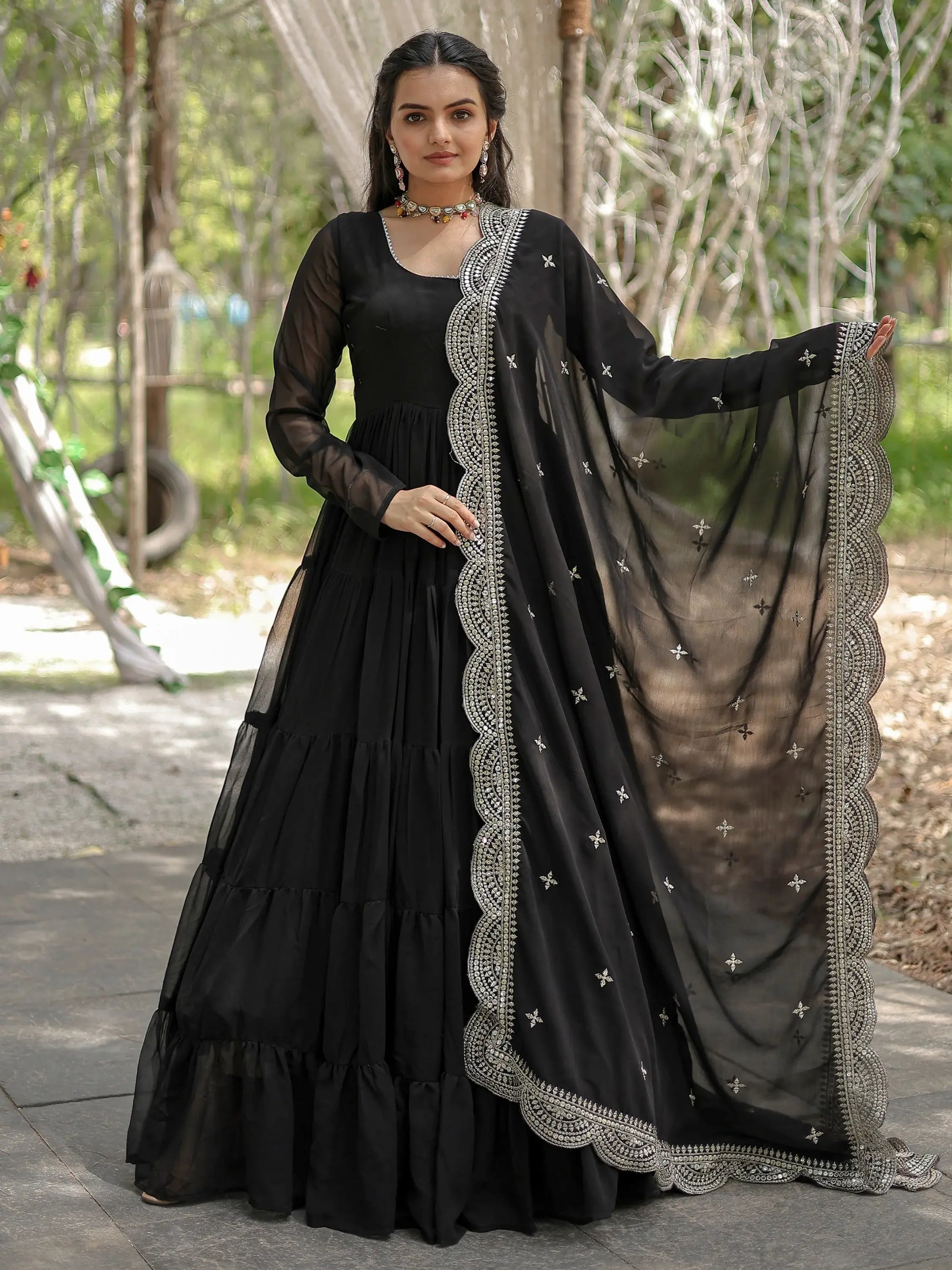 Magnificent Black Georgette Party Wear Plain Gown With Dupatta - Zeel Clothing