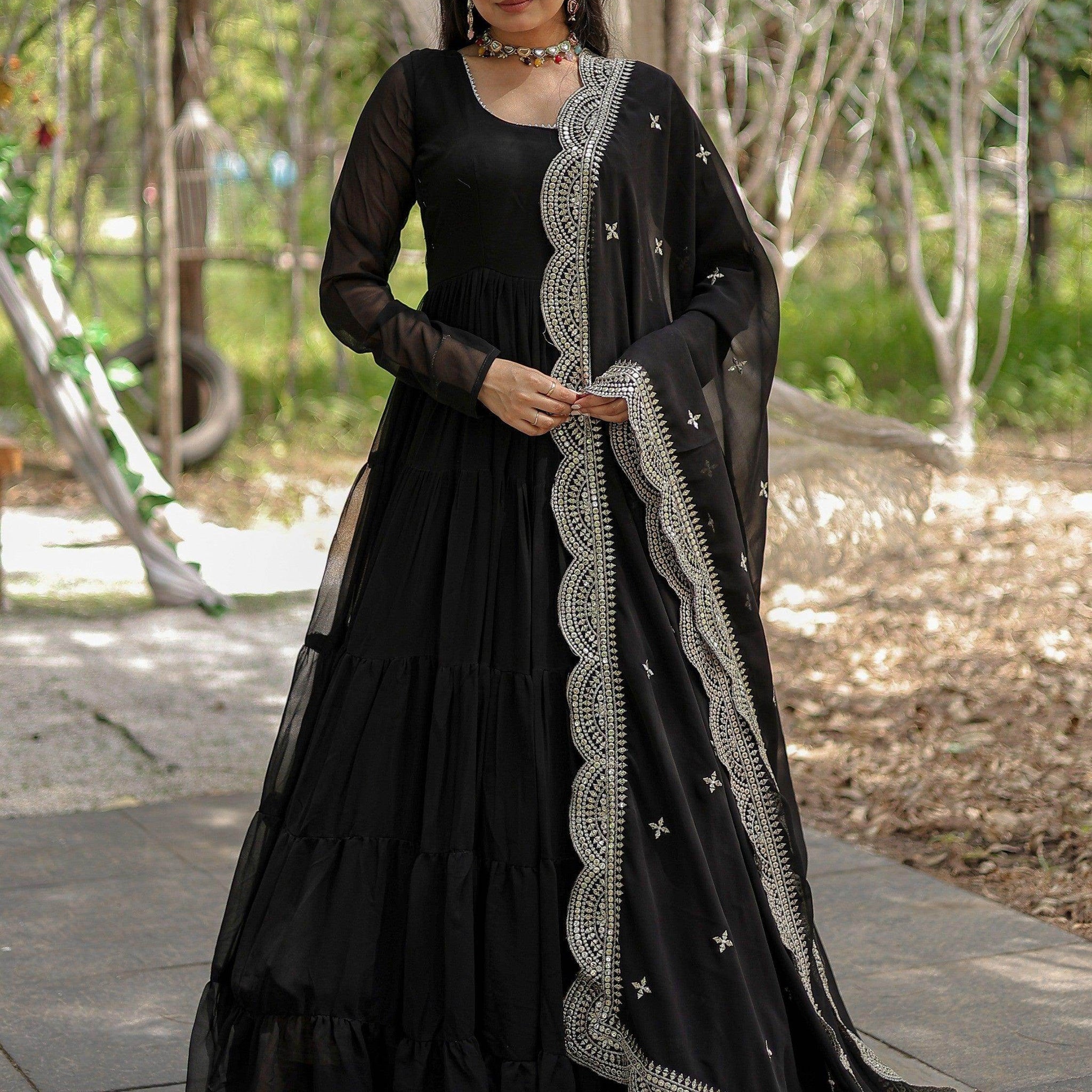 Magnificent Black Georgette Party Wear Plain Gown With Dupatta - Zeel Clothing