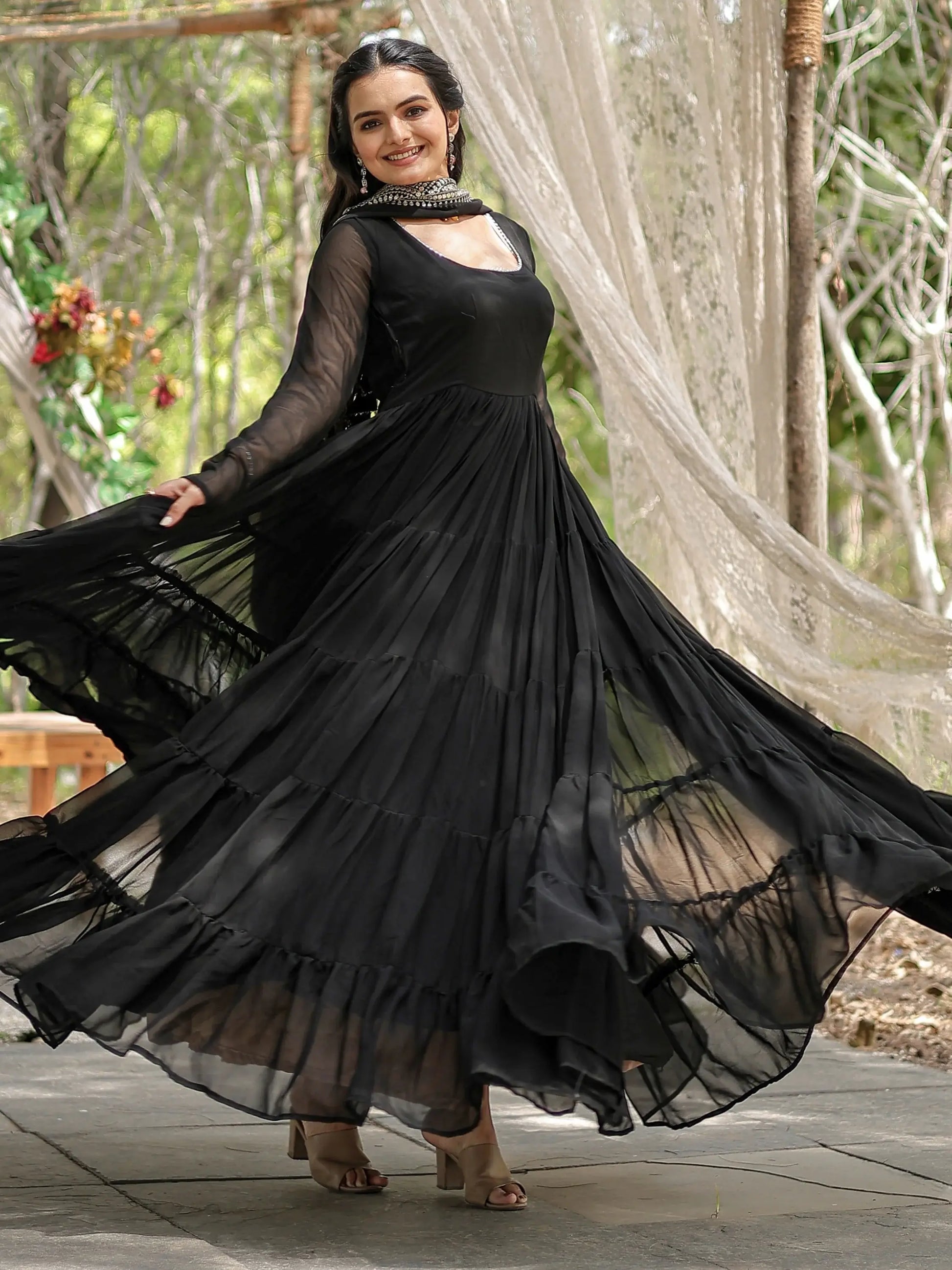 Magnificent Black Georgette Party Wear Plain Gown With Dupatta - Zeel Clothing