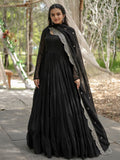 Magnificent Black Georgette Party Wear Plain Gown With Dupatta - Zeel Clothing