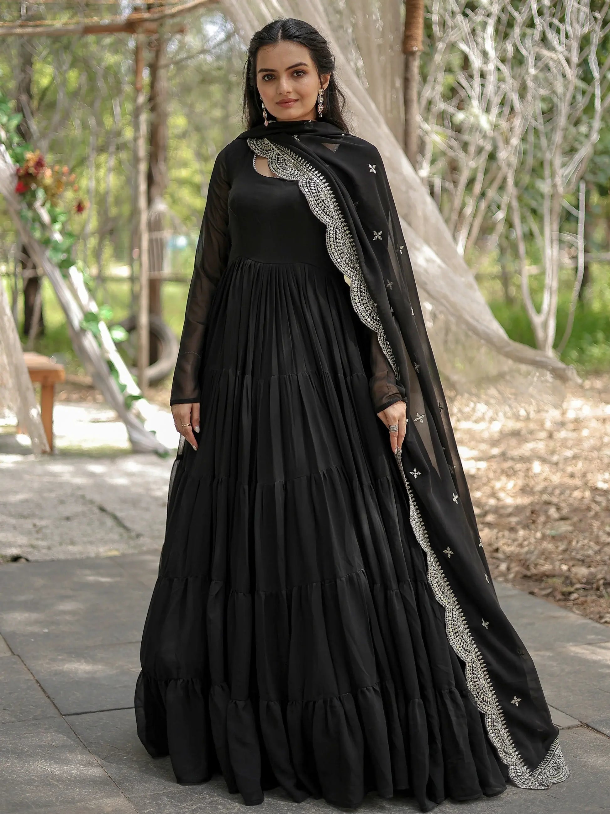 Magnificent Black Georgette Party Wear Plain Gown With Dupatta - Zeel Clothing