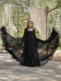 Magnificent Black Georgette Party Wear Plain Gown With Dupatta - Zeel Clothing