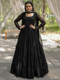 Magnificent Black Georgette Party Wear Plain Gown With Dupatta - Zeel Clothing