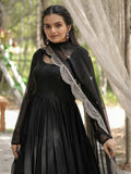 Magnificent Black Georgette Party Wear Plain Gown With Dupatta - Zeel Clothing