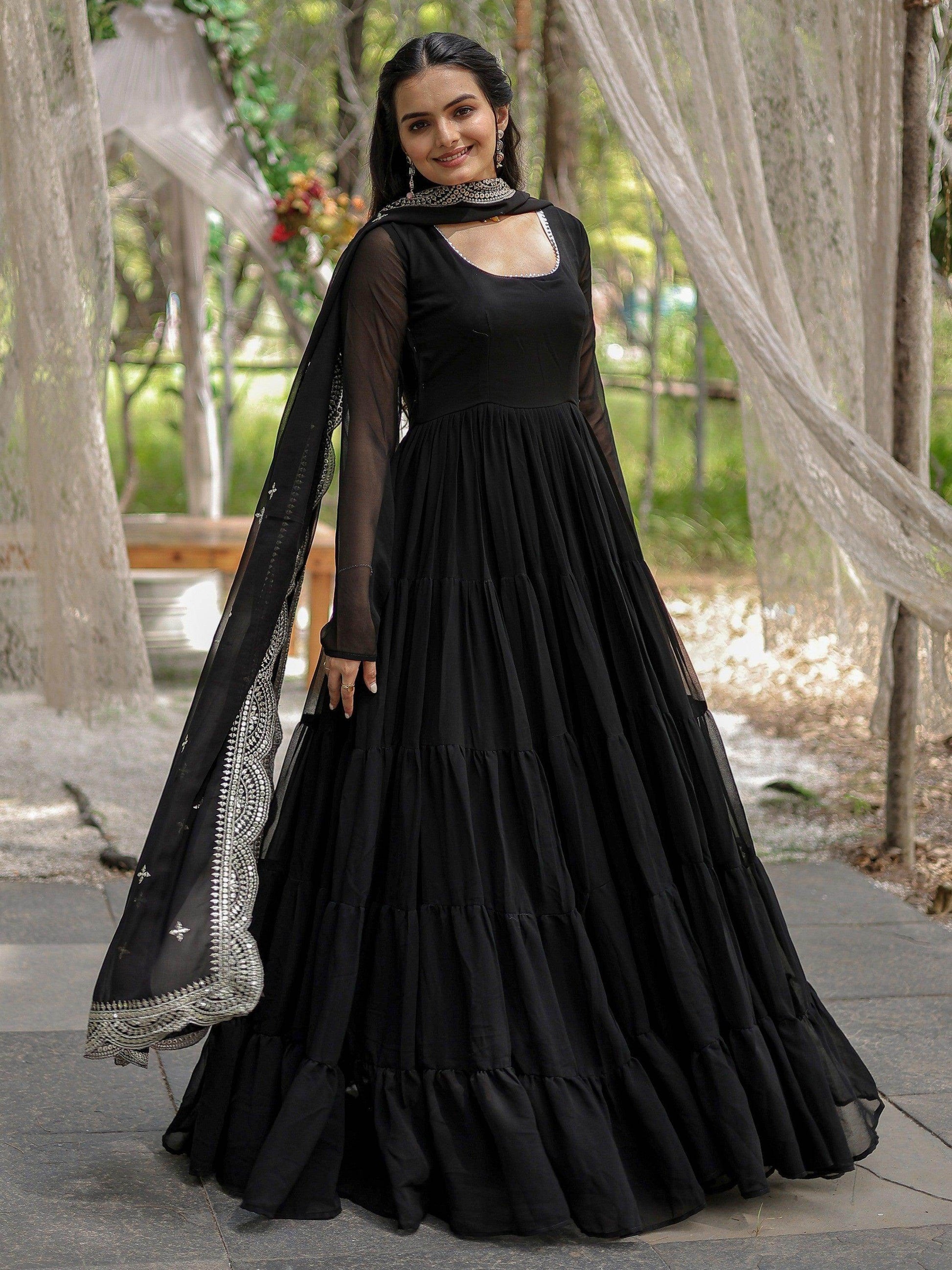 Magnificent Black Georgette Party Wear Plain Gown With Dupatta - Zeel Clothing