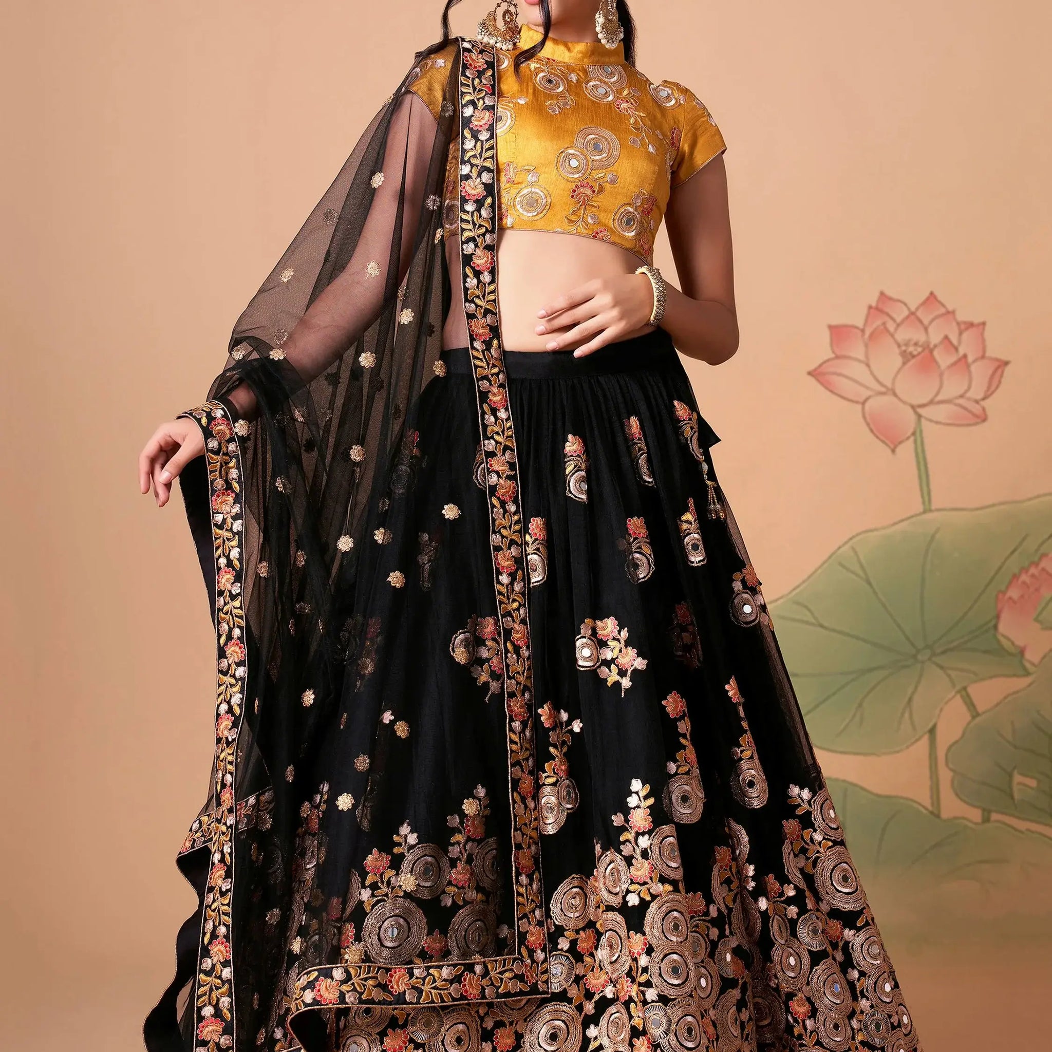 Magnificent Black Mirror Work Net Party Wear Lehenga choli - Zeel Clothing