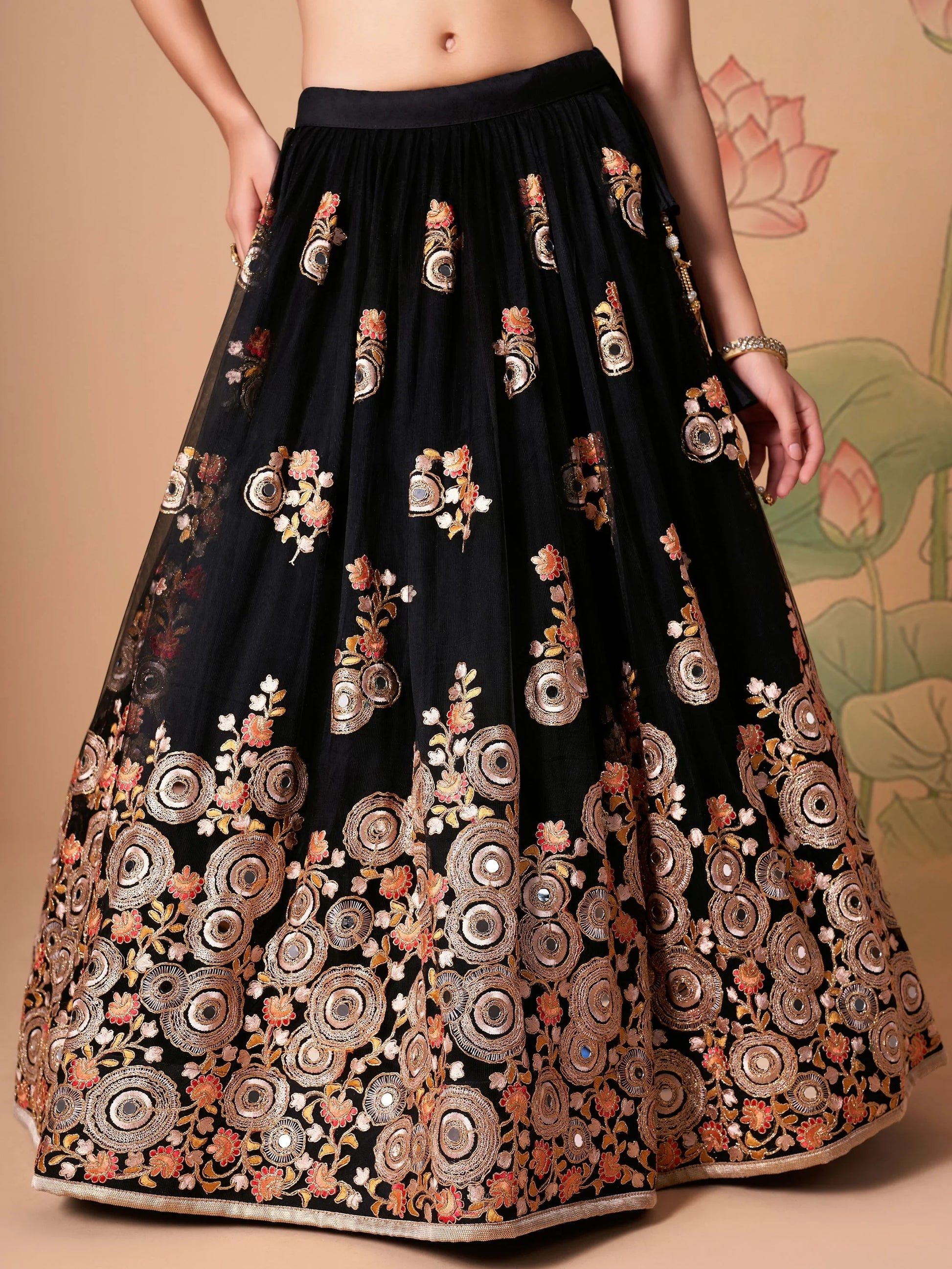 Magnificent Black Mirror Work Net Party Wear Lehenga choli - Zeel Clothing