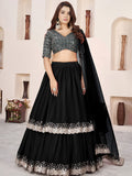 Magnificent Black Sequins Georgette Wedding Wear Lehenga With Dupatta