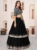 Magnificent Black Sequins Georgette Wedding Wear Lehenga With Dupatta