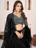 Magnificent Black Sequins Georgette Wedding Wear Lehenga With Dupatta
