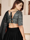 Magnificent Black Sequins Georgette Wedding Wear Lehenga With Dupatta