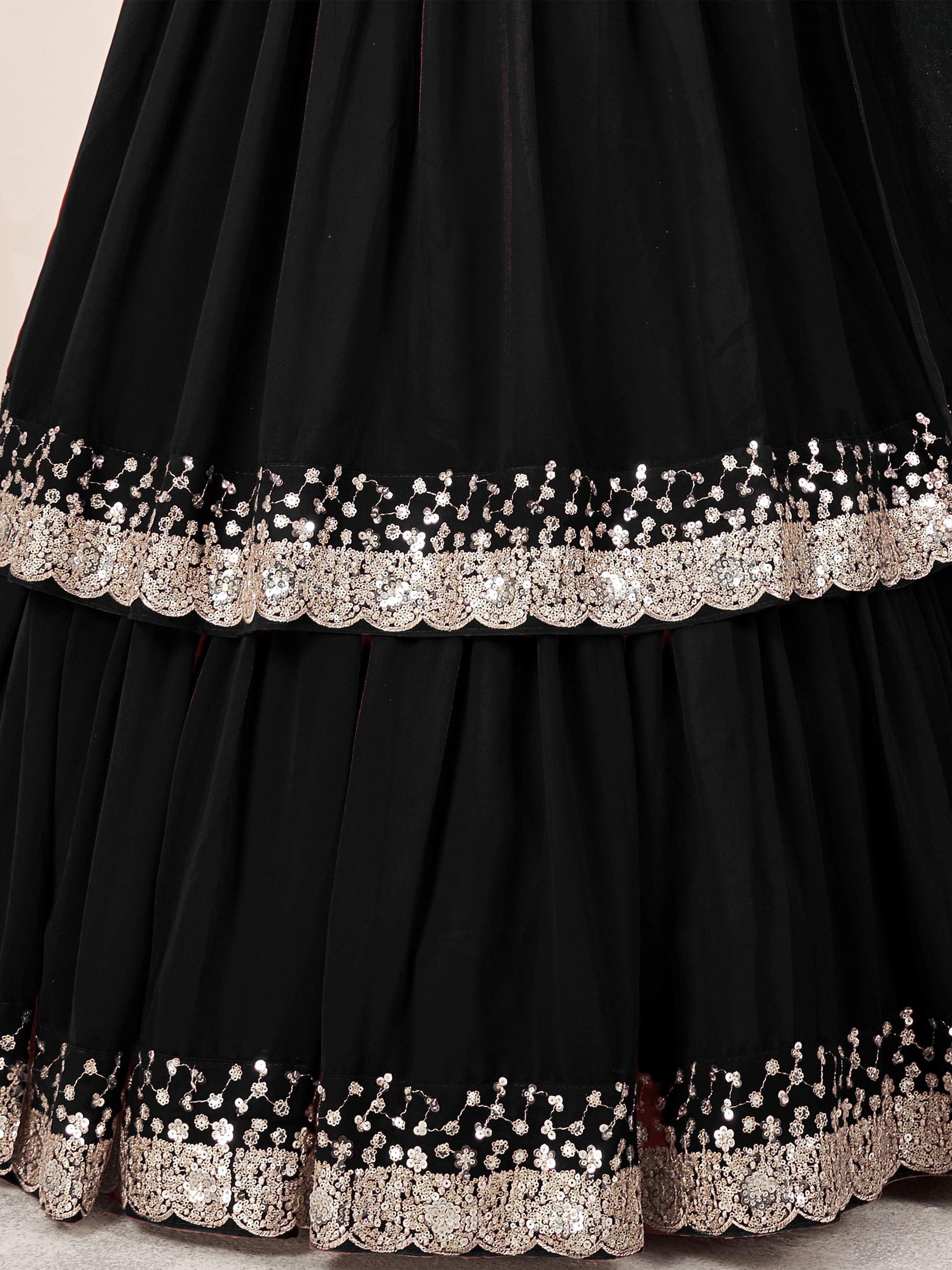 Magnificent Black Sequins Georgette Wedding Wear Lehenga With Dupatta