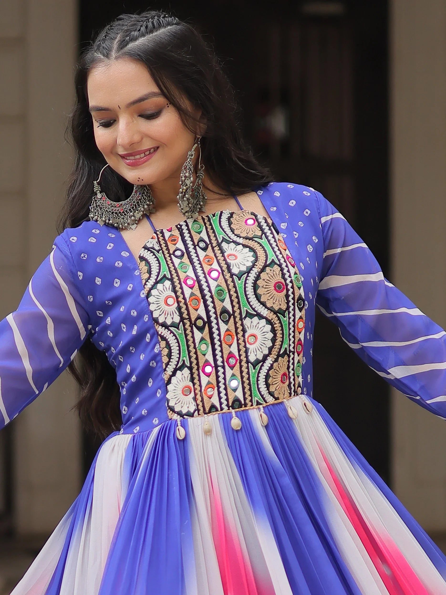 Magnificent Blue Bandhej Print Georgette Traditional Gown