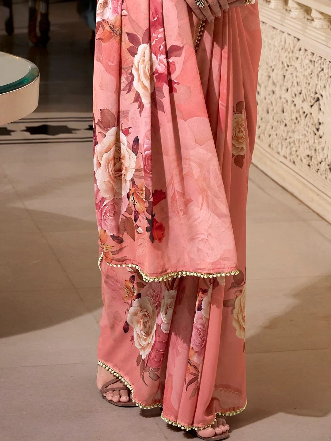 Magnificent Orange Digital Printed Georgette Casual Wear Saree With Blouse - Zeel Clothing