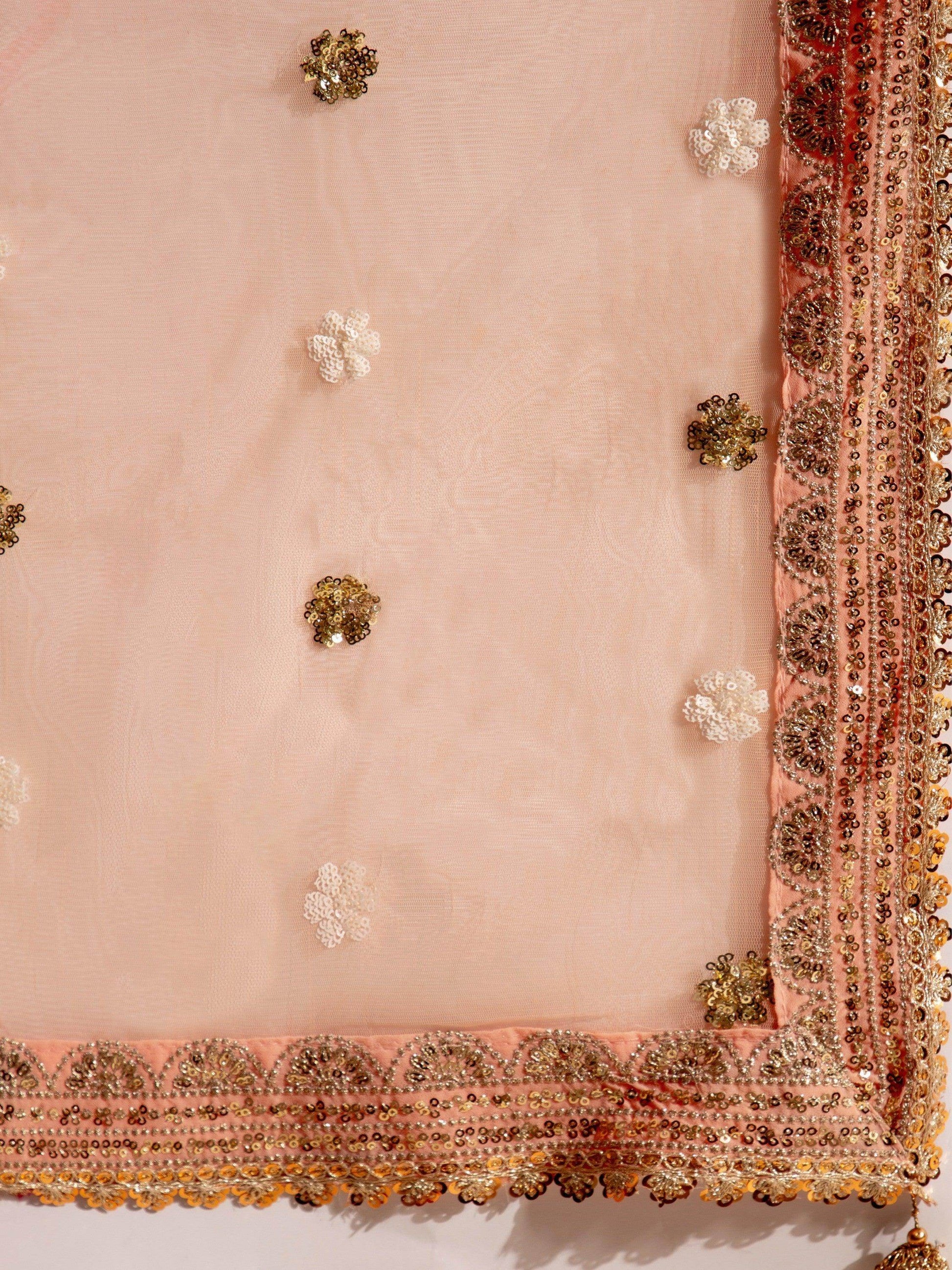 Magnificent Peach Embroidered Georgette Bridesmaid Lehenga Choli - Zeel Clothing