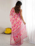 Magnificent Pink Digital Printed Georgette Engagement Wear Saree With Blouse