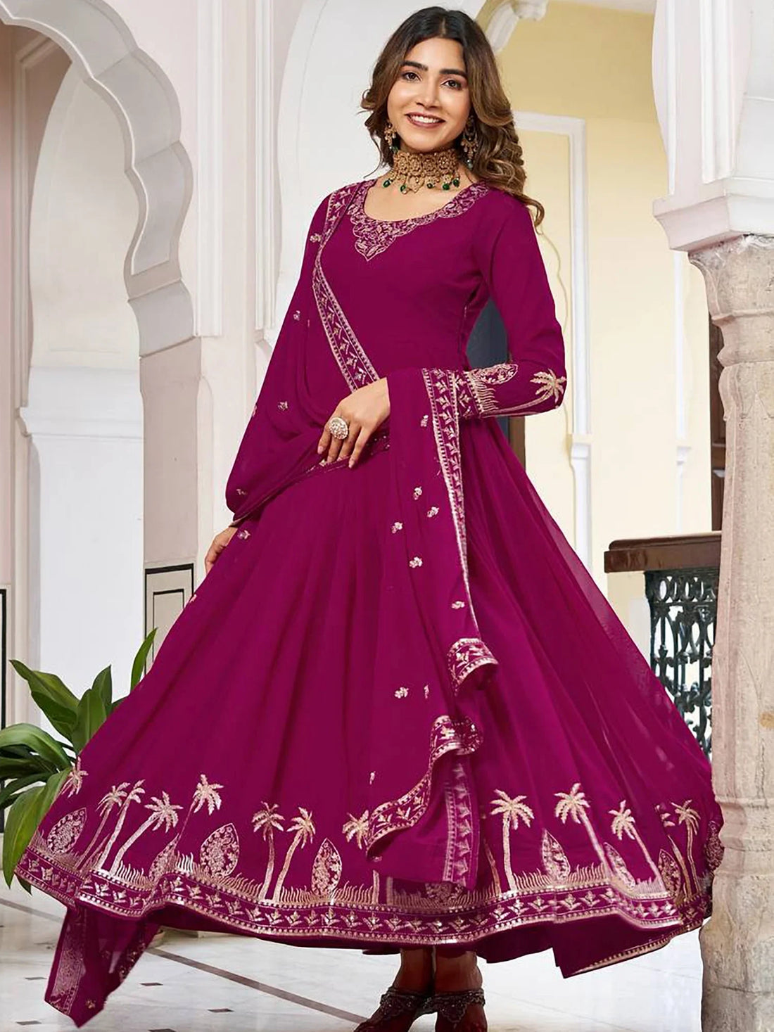 Magnificent Pink Sequins Work Georgette Festive Wear Gown