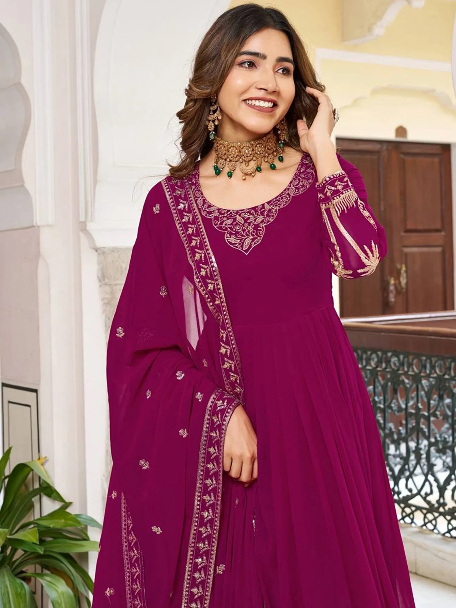 Magnificent Pink Sequins Work Georgette Festive Wear Gown
