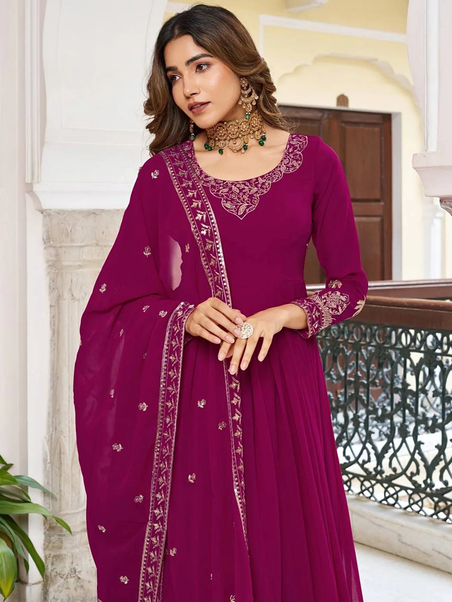 Magnificent Pink Sequins Work Georgette Festive Wear Gown