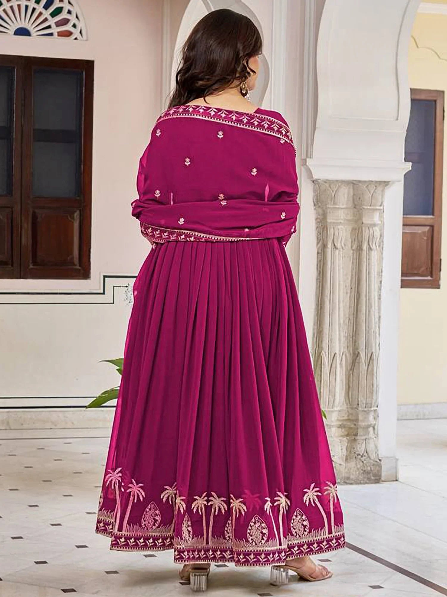 Magnificent Pink Sequins Work Georgette Festive Wear Gown