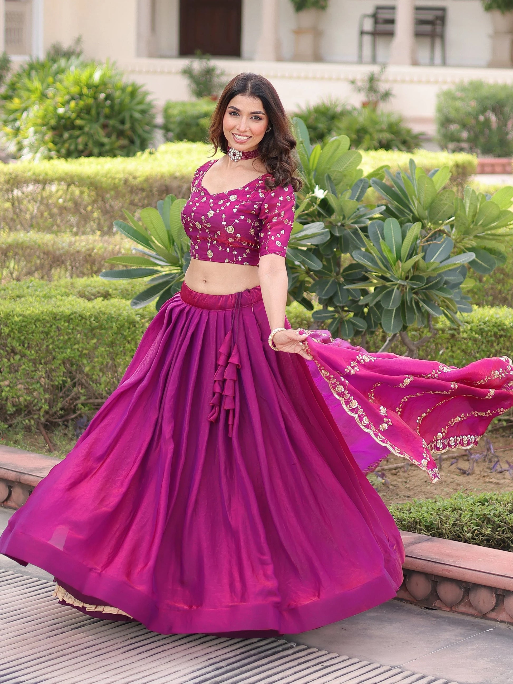 Magnificent Purple Sequins Embroidery Silk Traditional Lehenga With Blouse
