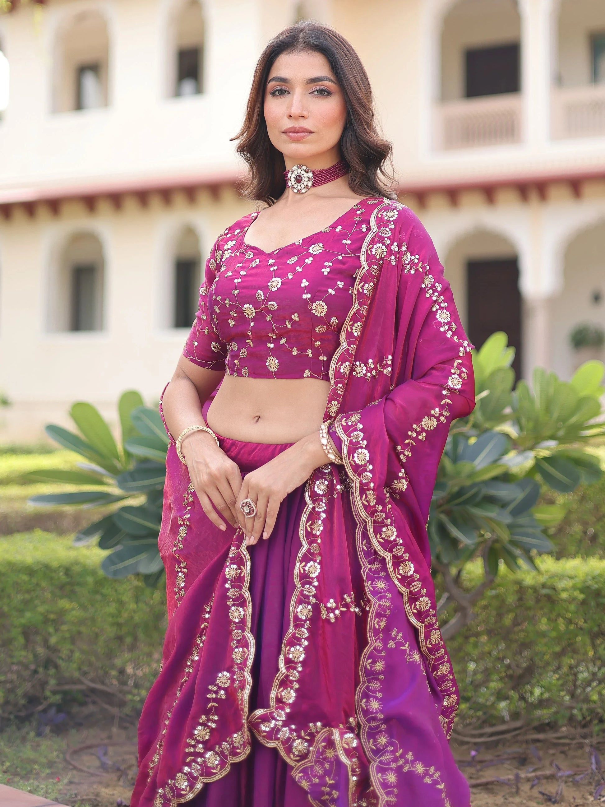 Magnificent Purple Sequins Embroidery Silk Traditional Lehenga With Blouse