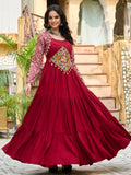 Magnificent Red Gamthi Work Rayon Navratri Wear Gown - Zeel Clothing
