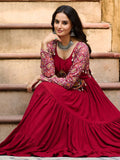 Magnificent Red Gamthi Work Rayon Navratri Wear Gown - Zeel Clothing