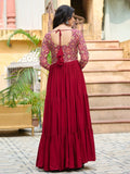 Magnificent Red Gamthi Work Rayon Navratri Wear Gown - Zeel Clothing
